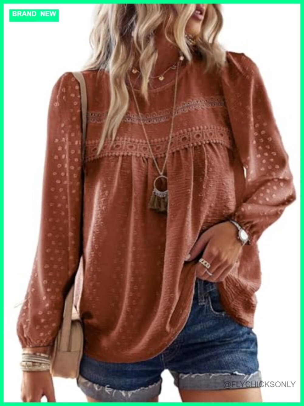 Womens Crochet Lace Boho Tunic Top Long Sleeve Peasant Blouse